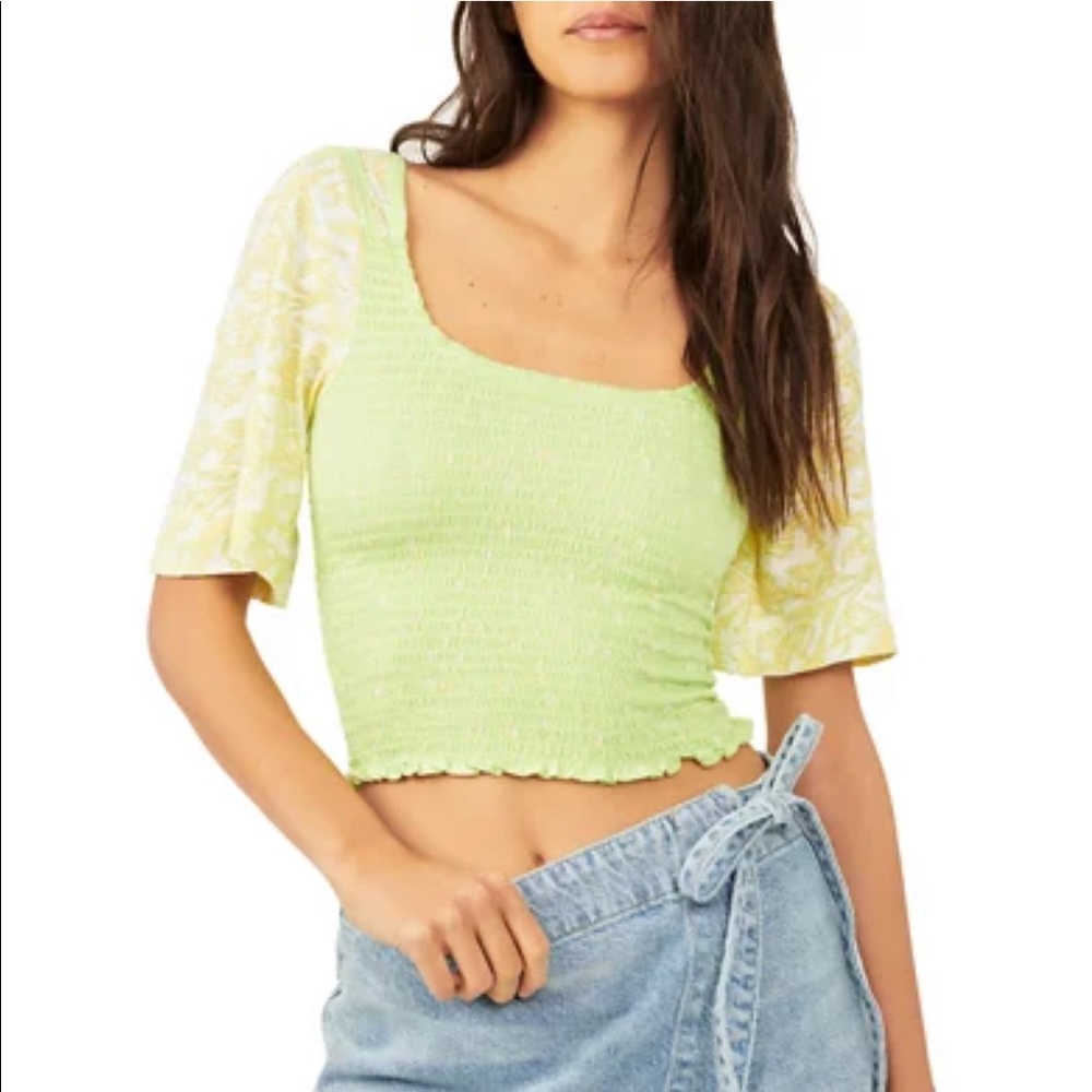NWOT Free People Marigold Smocked Top lime new
